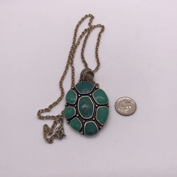 Chicos Turquoise Pendant Chain Necklace Silver Gold-tone - Picture 5 of 5